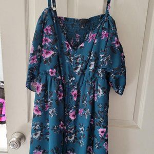 Torrid Cold Shoulder Teal Floral Blouse
